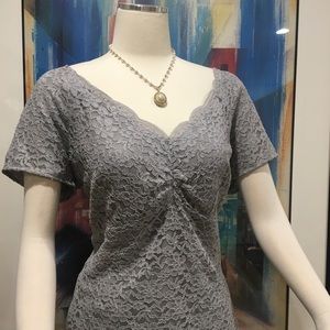Talbots Size 16 Gray Lined Lace Top, Short Sleeves